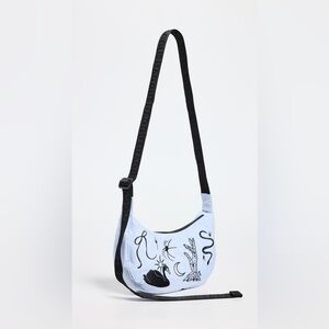 BAGGU Small Crescent Bag Embroidered Ballet Icons Light Blue/Black
